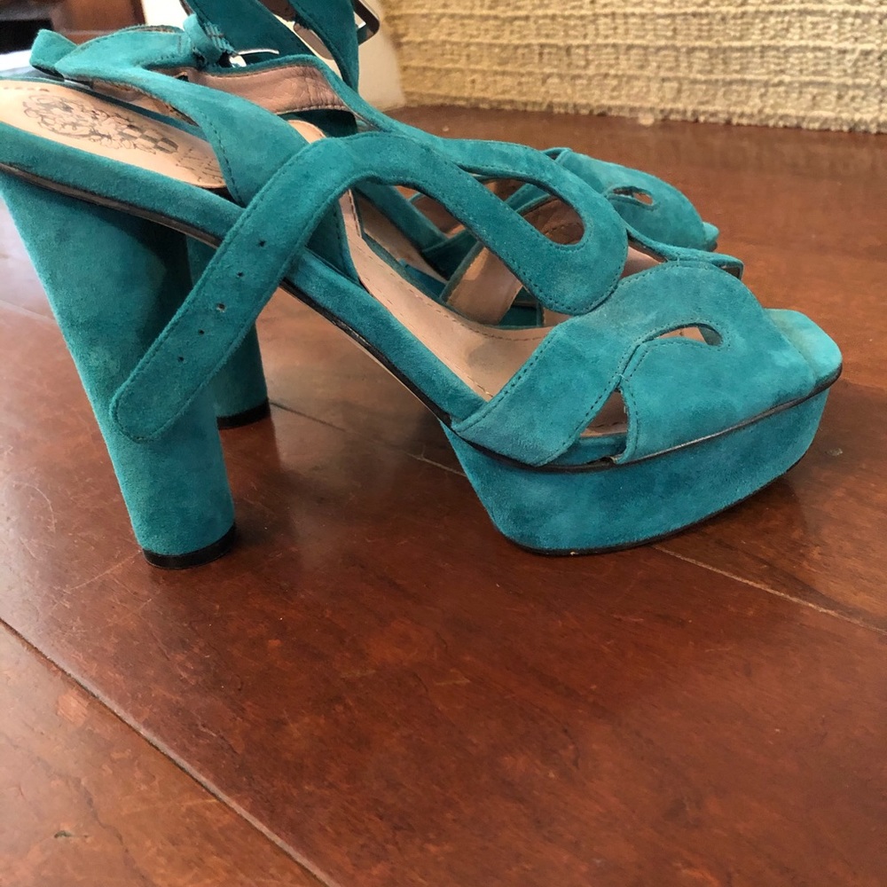 Prada knock offs, turquoise suede platform sandals - Picture 2 of 7